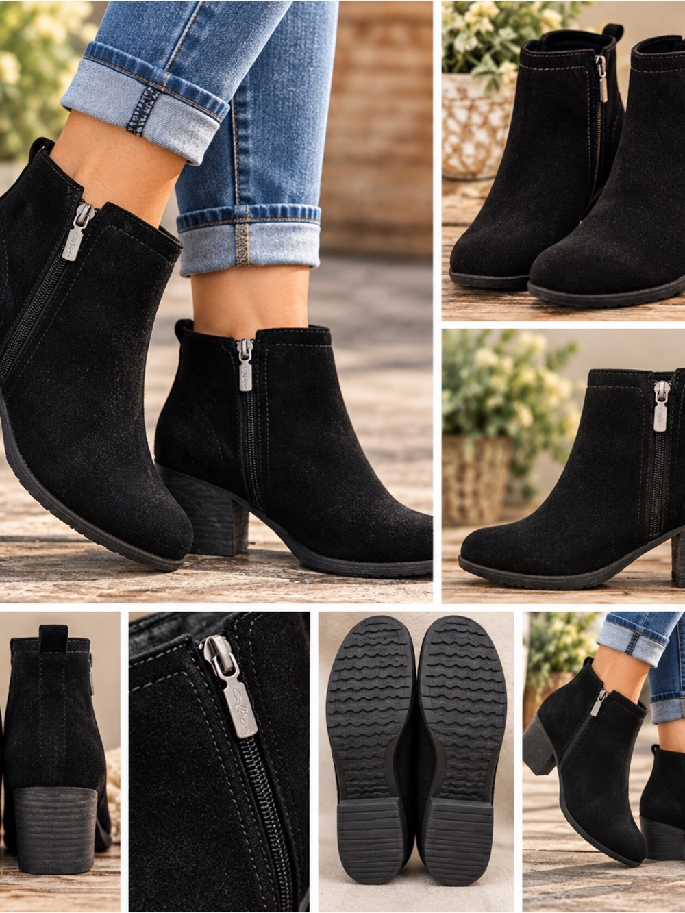 Aqua College Ankle Boots Womens Size 6 Black Suede Side Zip Stacked Heel